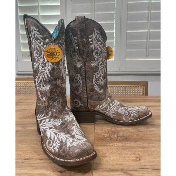 Corral Womens Distressed Filigree Embroidery Western Boots Size 9 NWT Square Toe - Picture 2 of 15